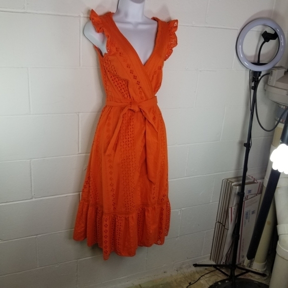 J Crew all over eyelet midi wrap dress resort orange - Picture 12 of 15